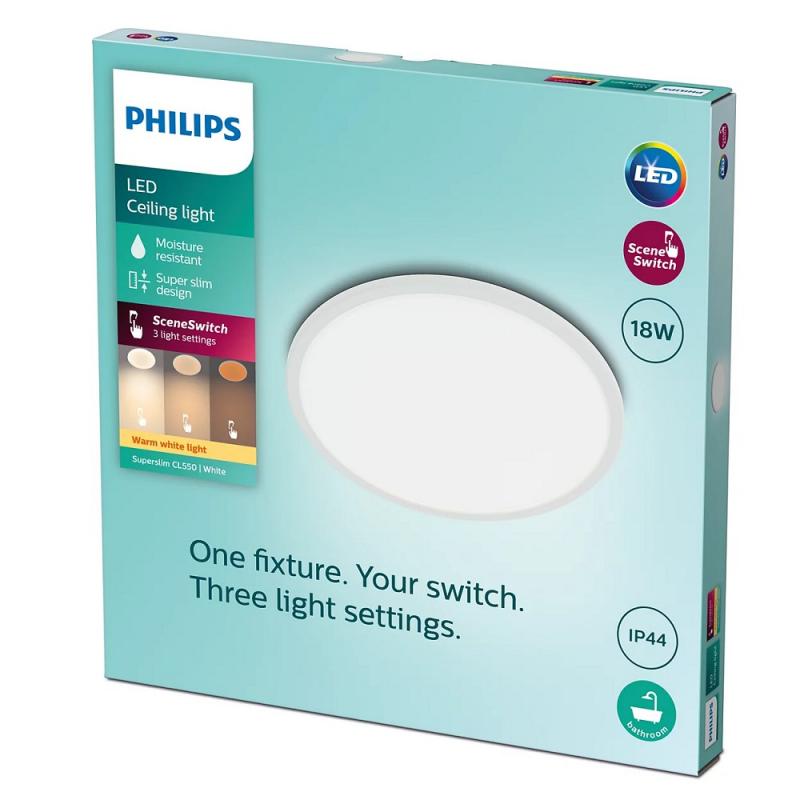 Superslim Philips LED Deckenleuchte ø30cm warmweißes Licht mit Eye Comfort & drei Helligkeitseinstellungen IP44