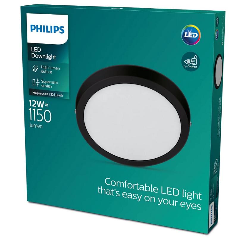 Philips Einbauspot Magneos Slim Surface DL252, 12W, schwarz, 2700K warmweißes Licht