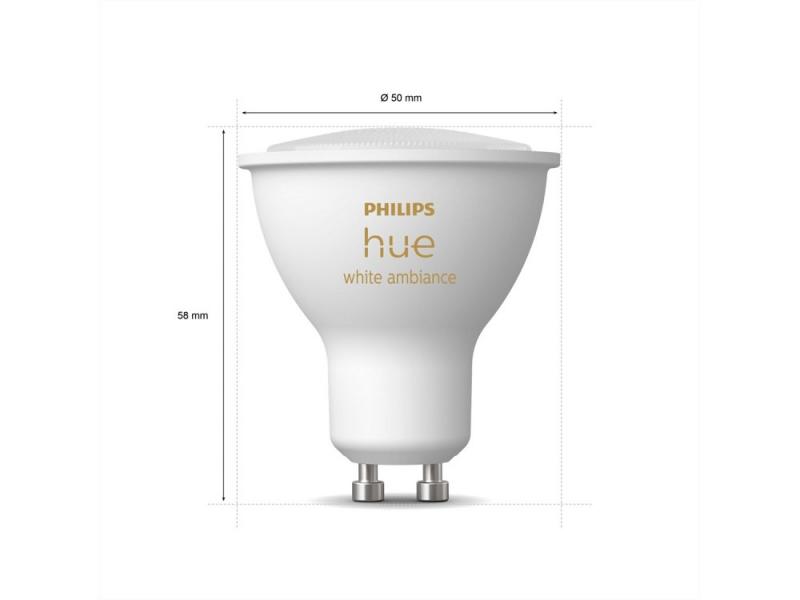 Philips Hue Warm White GU10 LED Leuchtmittel 4,3W wie 50W dimmbar Lichtfarbe 2.200 K - 6.500 K Bluetooth- und ZigBee steuerbar