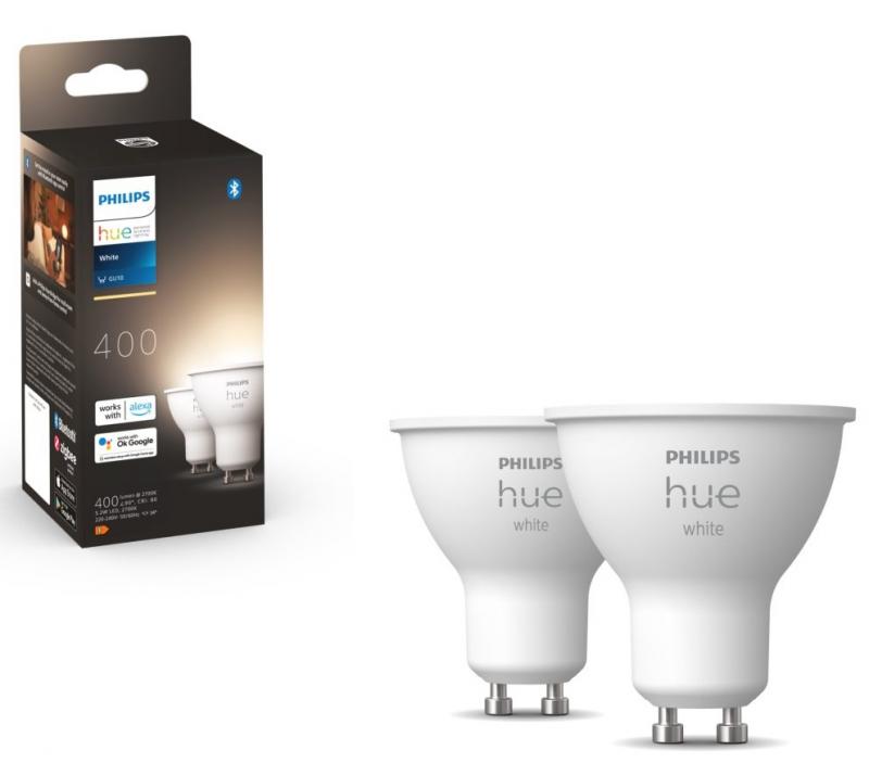 2er Pack Philips Hue Warm White GU10 LED Leuchtmittel 5,2W wie 55W dimmbar 2700K warmweiß Bluetooth- und ZigBee-Steuerung