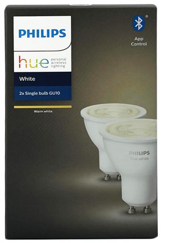 2er Pack Philips Hue Warm White GU10 LED Leuchtmittel 5,2W wie 55W dimmbar 2700K warmweiß Bluetooth- und ZigBee-Steuerung
