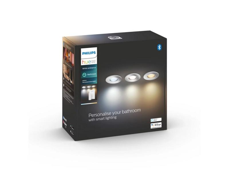 3er Set Philips Hue White Ambiance LED Einbauleuchten Adore in Chrom mit Dimmschalter für Bluetooth & ZigBee IP44 Bad geeignet