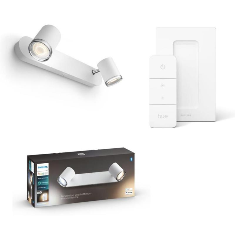 Philips Hue LED-Spot 2er Adore inkl. Dimmschalter Weiß - Badezimmer Strahler - Bluetooth & ZigBee