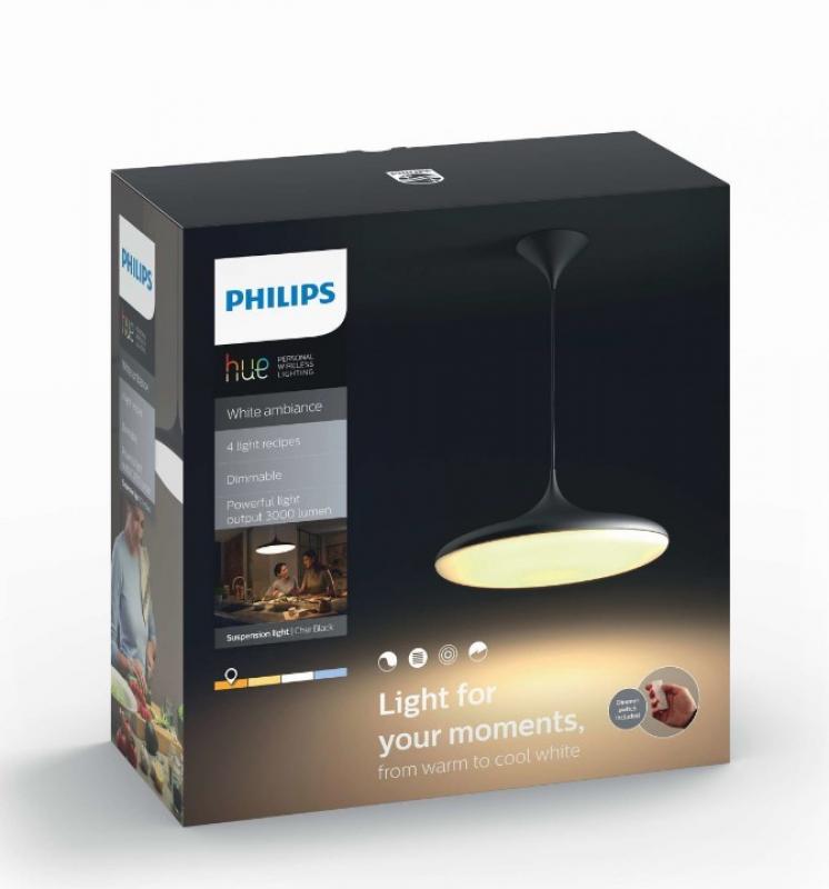 Philips Hue Bluetooth White Ambiance Pendelleuchte Cher Schwarz mit Dimmschalter für Bluetooth & ZigBee