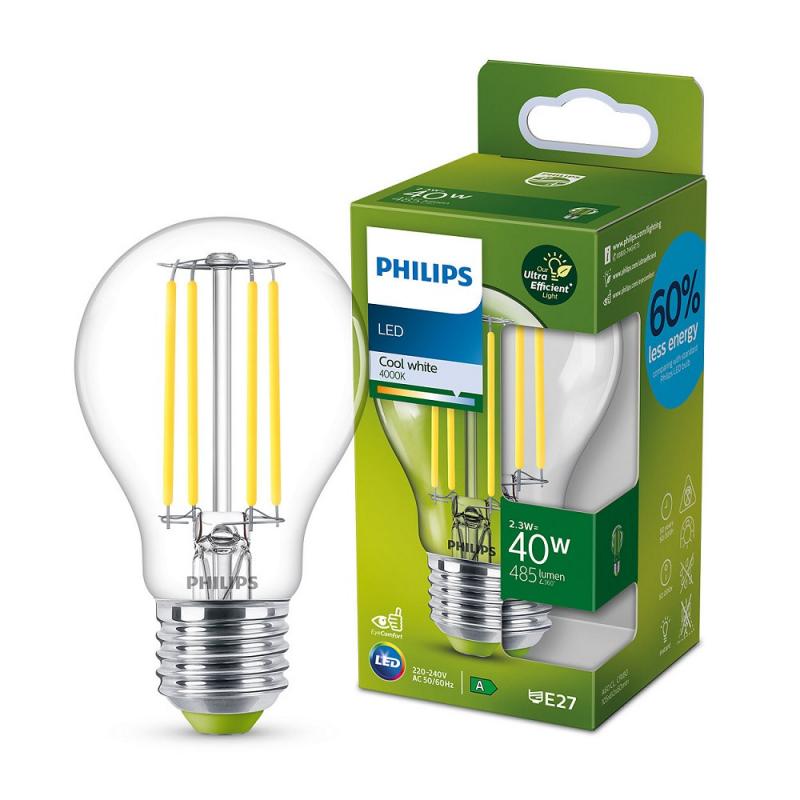 Besonders effiziente PHILIPS E27 LED Filament Lampe 2,3W wie 40W universalweißes Licht 4000K