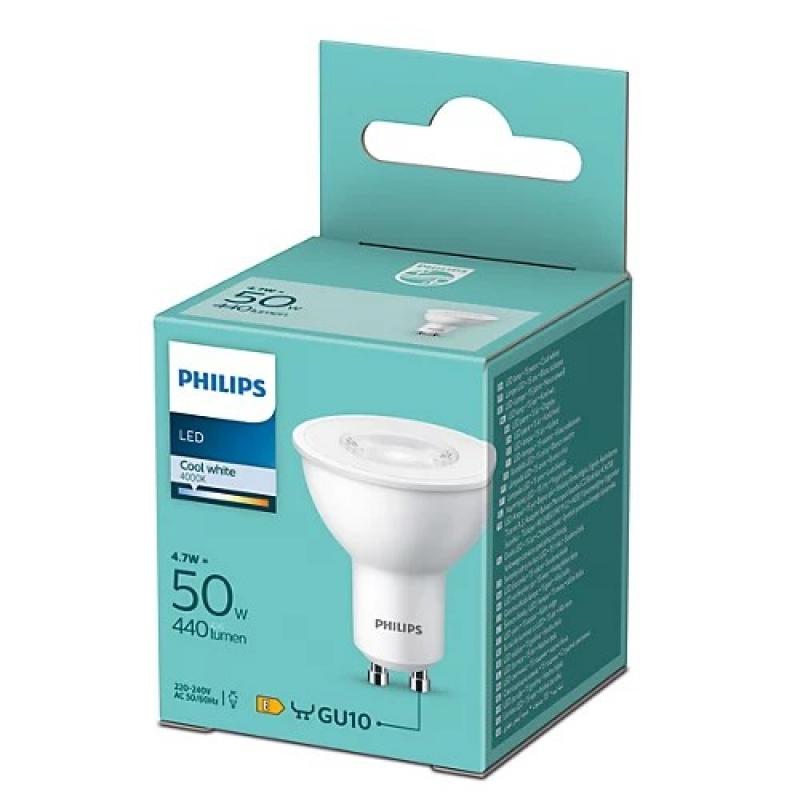 Philips GU10 LED Strahler 36°-Ausstrahlwinkel 4.7W wie 50W 4000K neutralweiße Akzentbeleuchtung - aus Kunststoff