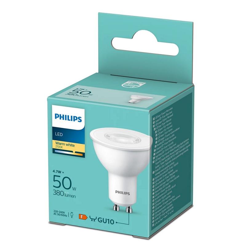 Philips GU10 LED Strahler 36°-Ausstrahlwinkel 4.7W wie 50W warmweisse Akzentbeleuchtung aus Kunststoff