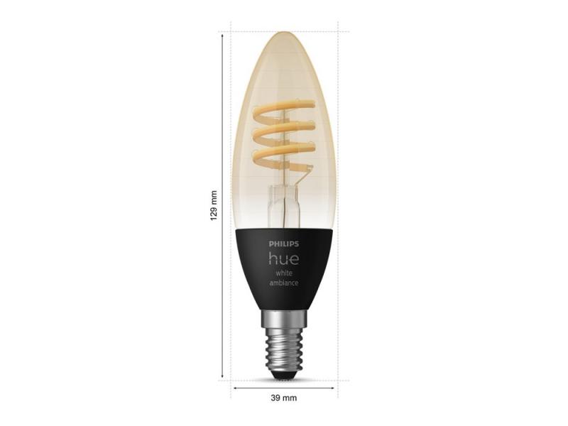 2er Philips Hue White E14 Filament Lampe Kerzenform dimmbar 4,4W - Von warmweißem bis hin zu kühlem Tageslicht