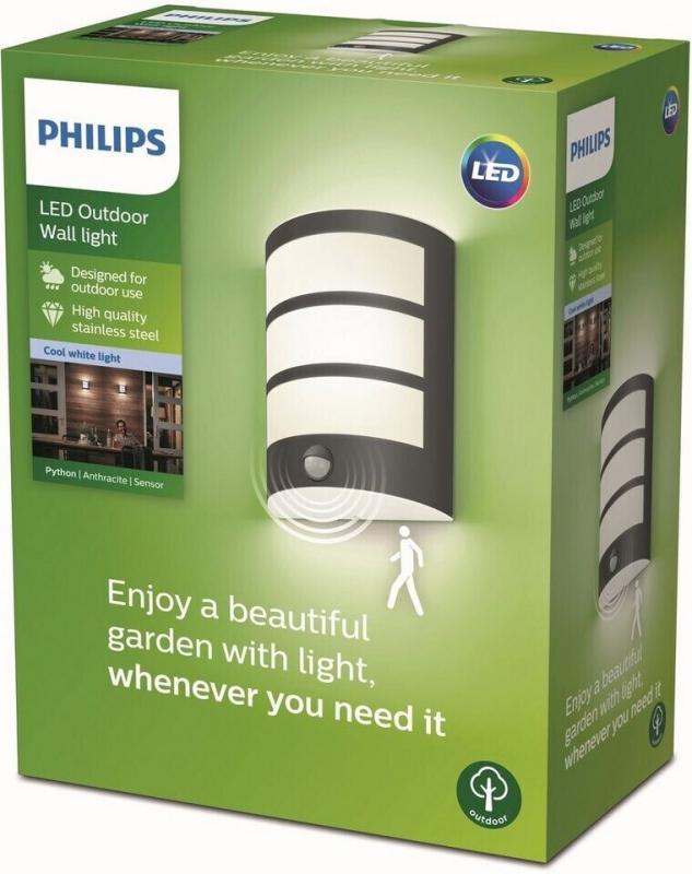 Philips myGarden LED Python Wandaußenleuchte in Anthrazit mit Bewegungssensor neutralweißes Licht