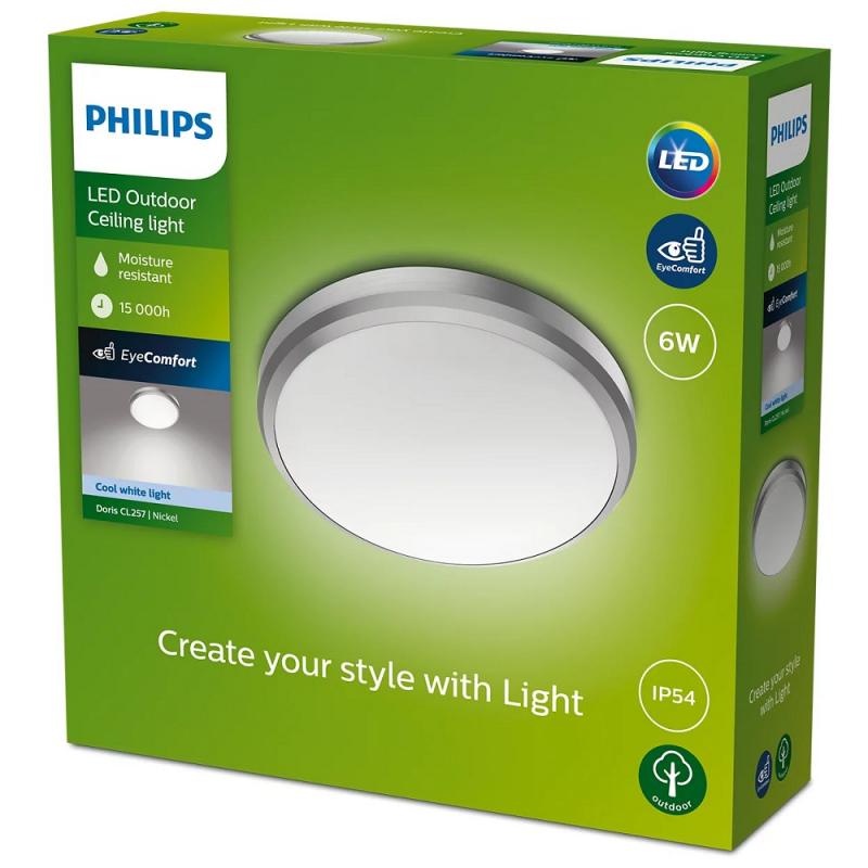 Philips LED Outdoor Deckenleuchte Doris ø22cm Nickel neutralweißes Licht 4000K