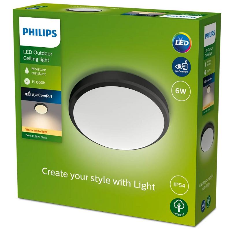Philips LED Outdoor Deckenleuchte Doris ø22cm schwarz warmweißes Licht 2700K