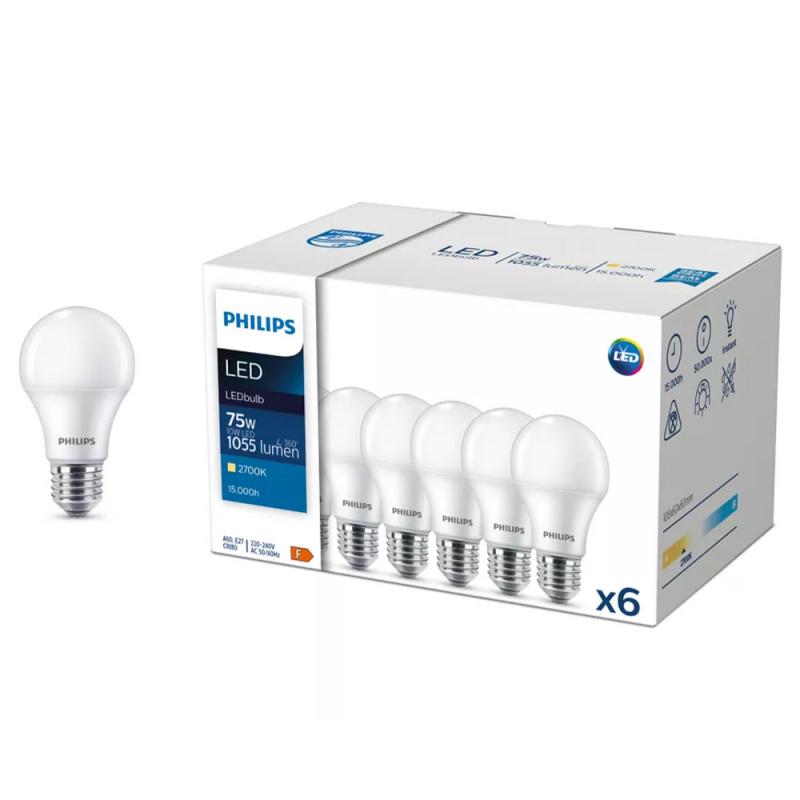 6er Pack Mattierte PHILIPS CorePro E27 LED Lampe 10W wie 75W warmweißes blendfreies Licht 2700K