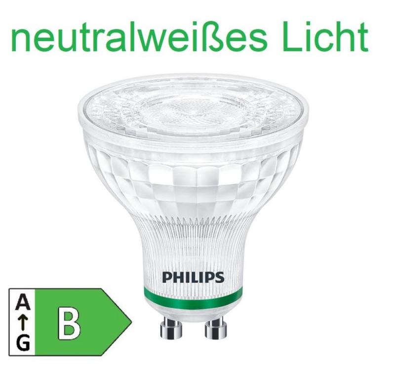 Besonders effizienter PHILIPS GU10 LED Strahler 2,4W wie 50W neutralweißes Licht 4000K mit 36 ° Ausstrahlungswinkel