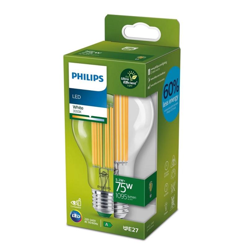 Ultra Efficient PHILIPS E27 LED Classic Filament Lampe 5,2W = 75W warmweißes Licht 3000K