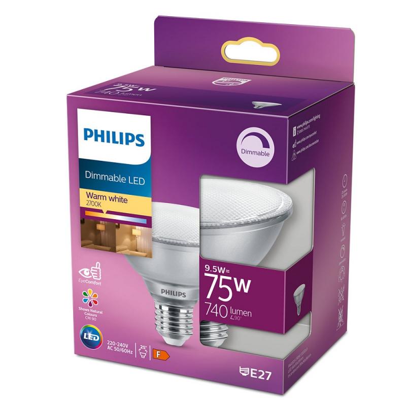 Philips E27 LED Reflektor Lampe PAR 30 S Dimmbar 25° Abstrahlwinkel 2700K warmweiß 9.5W wie 75W