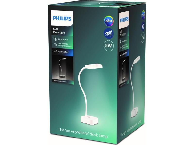 Philips Akku USB LED Tischleuchte  Rock in Weiß dimmbar