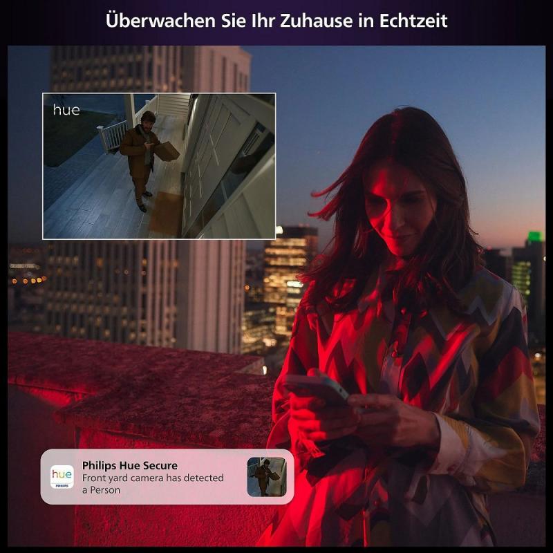 Philips Hue Secure kabellose Smart Home Überwachungskamera Full HD Video drinnen oder draußen weiß Akkubetrieb