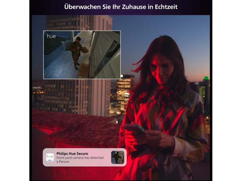 Philips Hue Secure kabelgebundene Smart Home Überwachungskamera mit Standfuß Full HD Video drinnen oder draußen weiß