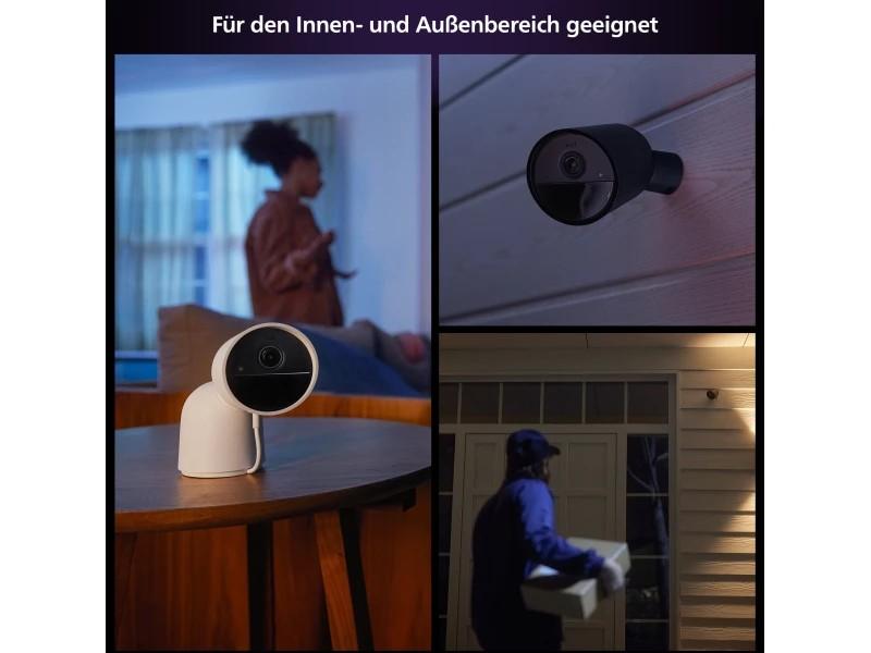 Philips Hue Secure kabelgebundene Smart Home Überwachungskamera mit Standfuß Full HD Video drinnen oder draußen schwarz