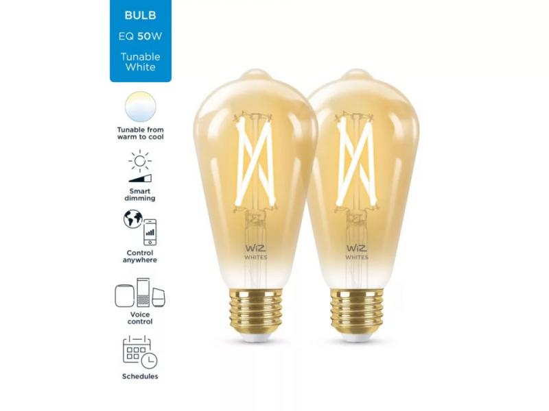 2er Pack WIZ E27 Smarte LED Filament Vintage Lampe Bernstein Tunable White 7W wie 50W WLAN