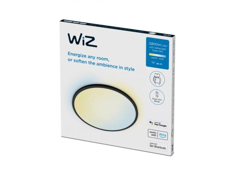 WIZ Smarte Superslim LED Deckenleuchte in Schwarz WLAN/Wi-Fi Tunable White Ø55cm leistungsstark für große Räume