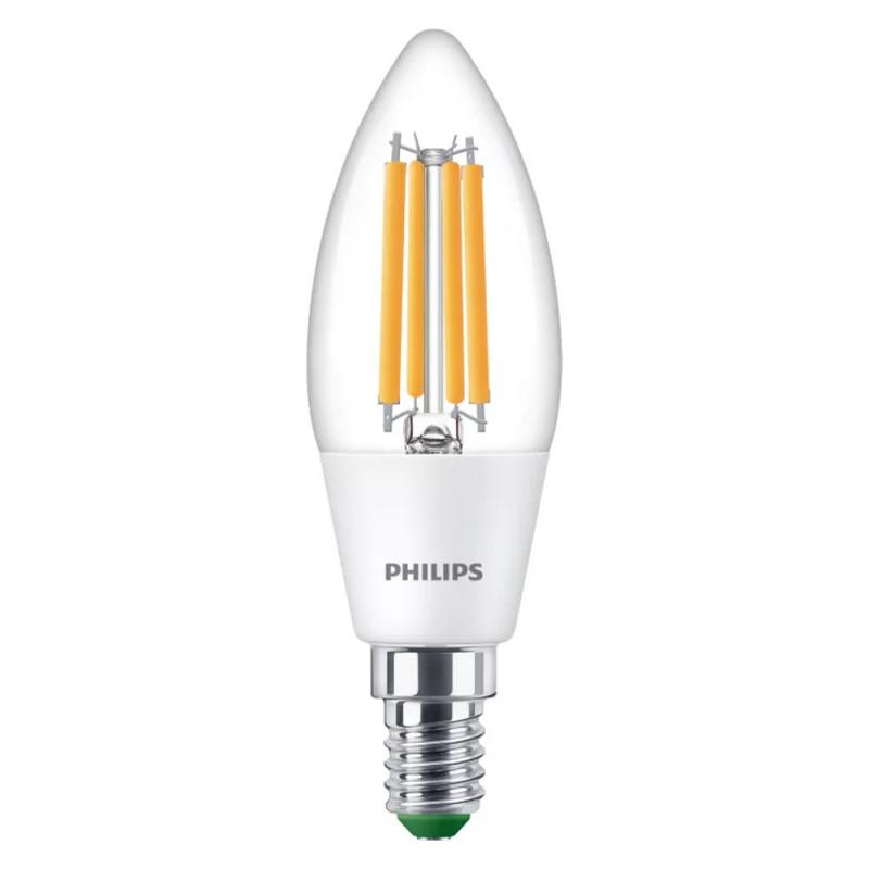 Besonders effiziente PHILIPS E14 LED Filament Lampe in Kerzenform 2,3W wie 40W warmweißes Licht 2700K - Beste Energie Effizienz Klasse