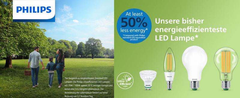 Besonders effiziente PHILIPS E27 LED Filament Tropfenlampe 2,3W = 40W 2700K warmweißes Licht - Beste Energie Effizienz Klasse