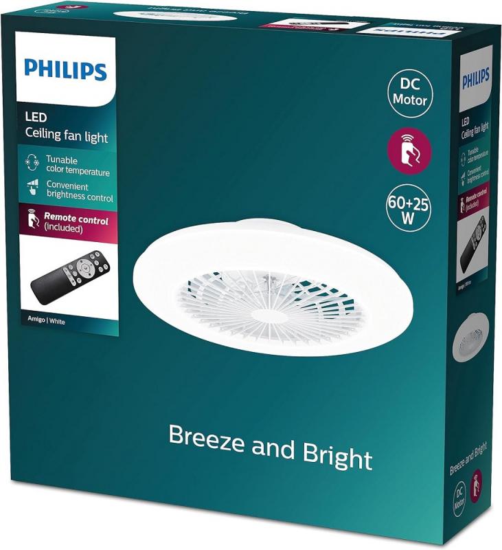 Philips Amigo Deckenventilator mit LED-Beleuchtung 25W+60W, Durchmesser 58cm, rund, inkl. Fernbedienung