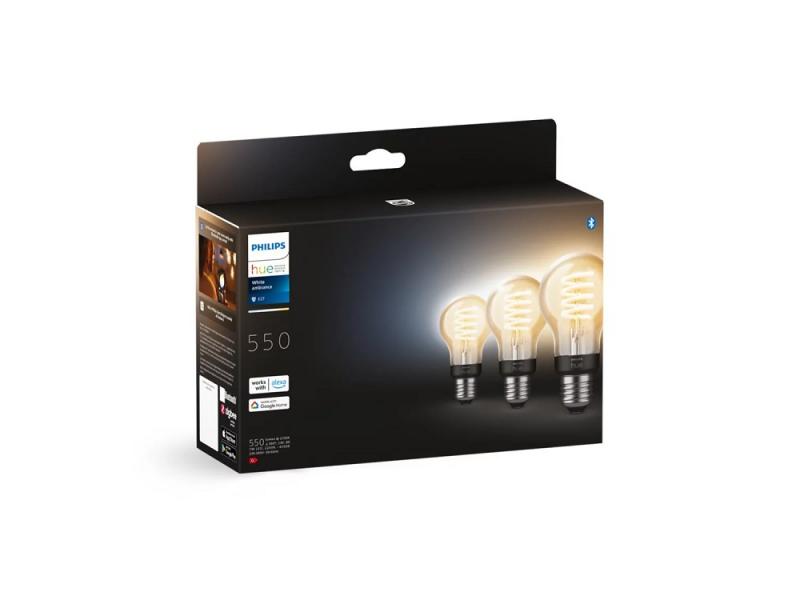 3er Philips Hue White Ambiance E27 Filament Lampen 7W - tubable white dimmbar - Vintage