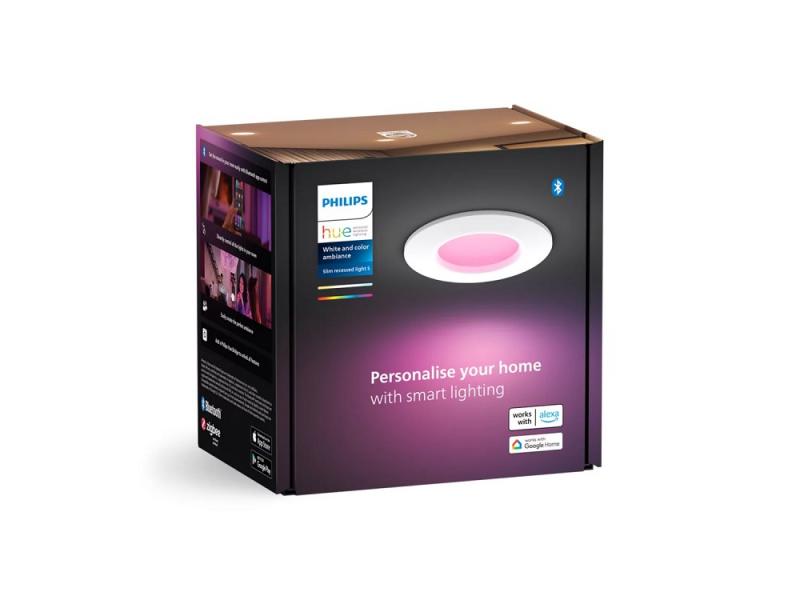 Philips Hue White & Color Ambiance Slim Einbauleuchte, 90 mm, weiß  IP44 - Speziell geeignet für  Badezimmer