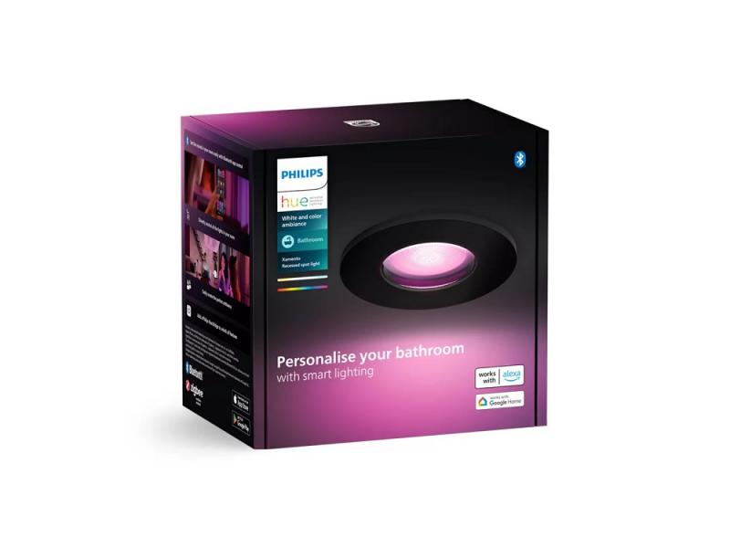 Philips Hue White & Color Ambiance 1er Xamento Einbauspot in Schwarz IP44 - Speziell geeignet für Badezimmer