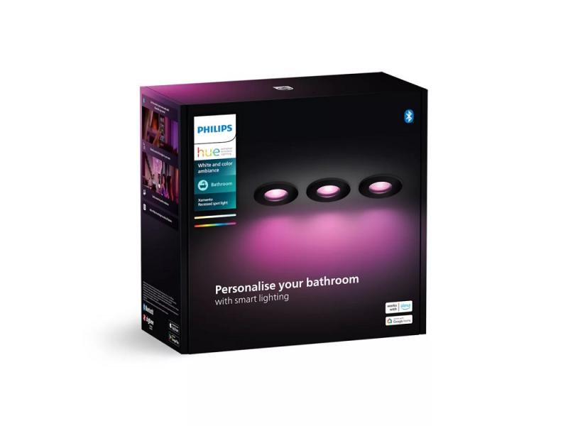 Philips Hue White & Color Ambiance 3er-Set Xamento Einbauspot in Schwarz IP44 - Speziell geeignet für Badezimmer