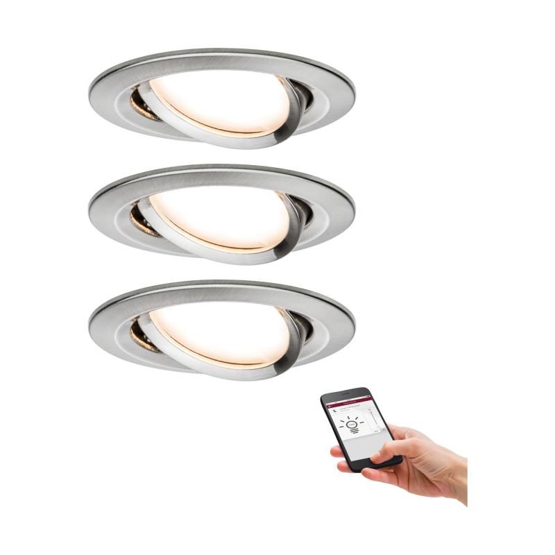 Paulmann 92959 Zigbee LED Einbauleuchte Set Nova Plus Coin dimmbares warmweißes Licht Eisen gebürstet