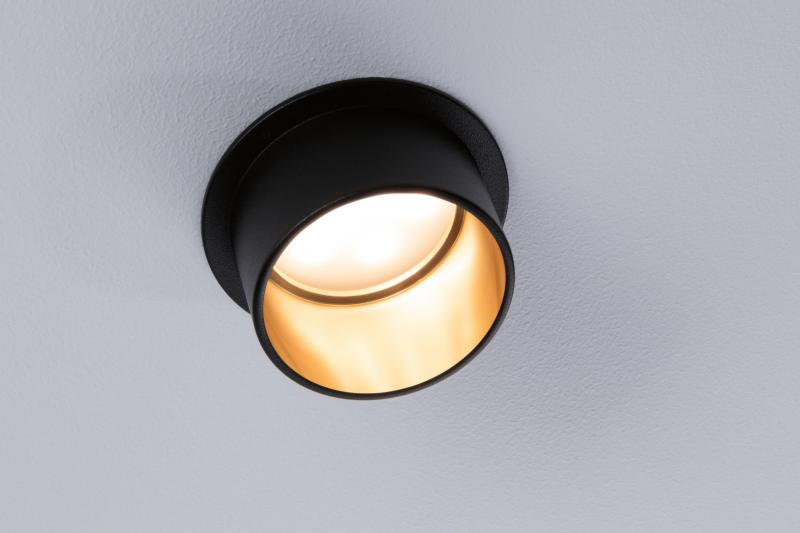 Runder schwarz goldener LED Deckeneinbaustrahler Gil Coin 3StepDim matt aus Aluminium warmweiße Wohnungsbeleuchtung