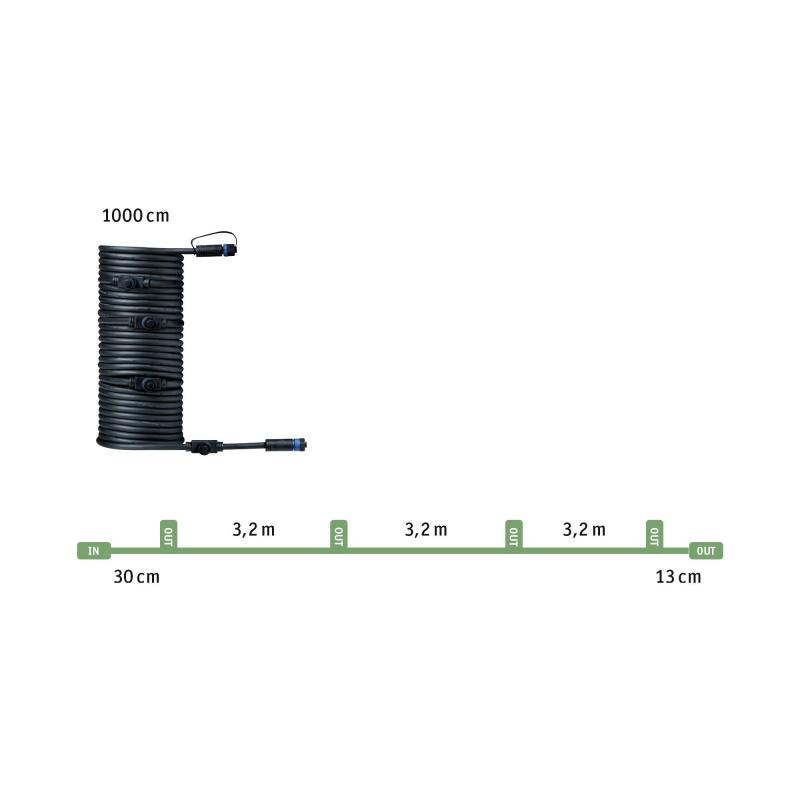 Paulmann 93930 Outdoor Plug & Shine Kabel IP68 10m mit 5 Anschlußbuchsen