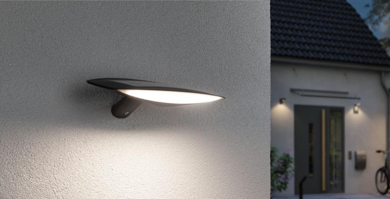 Flotte abgeflachte LED Solar Außen Wandleuchte  Kiran IP44 3000K mit Bewegungsmelder Anthrazit Paulmann 94340