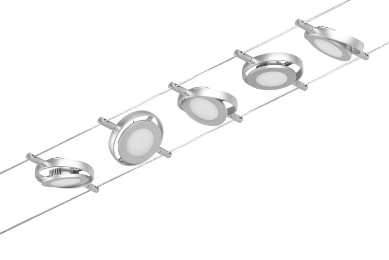 Seilsystem Set Paulmann 94414 Wire RoundMac 5x4,5W mattiertes Chrom 12V DC 60VA Metall 3000K