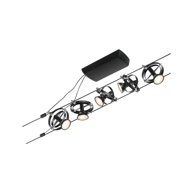 Schwarzes anschlußfertiges Paulmann 94440 Seilsystem Set Cardan für 5 GU5.3 LEDs mattiert