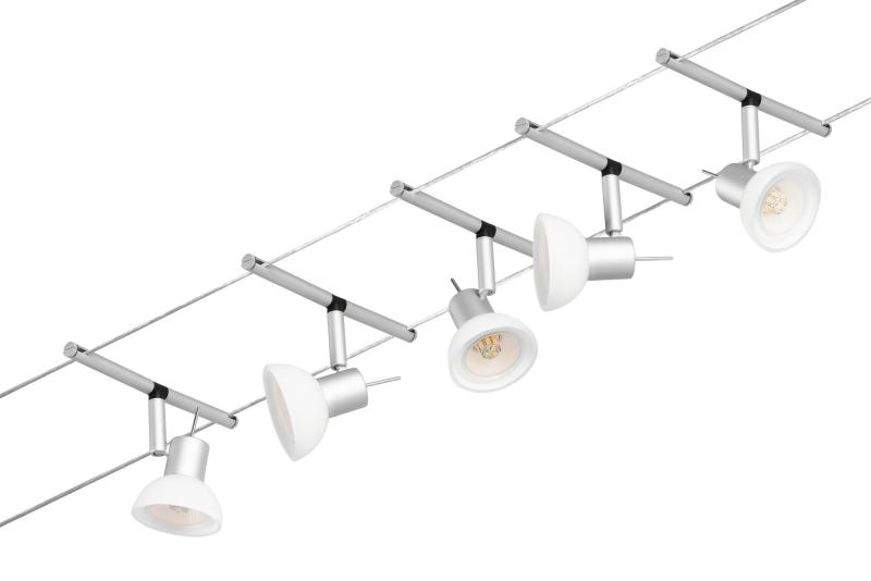 Dachschrägen Beleuchtung Paulmann Seilsystem Set Sheela für 5 x GU5.3 LED in Chrom matt12V DC 94448