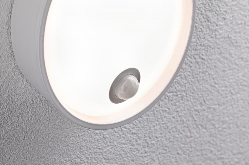 Paulmann 94699 LED Außenwandleuchte Platomo Bewegungsmelder seewasserresistent Spritzwasser geschützt rund 180mm warmweiß 14,5W Weiß Kunststoff