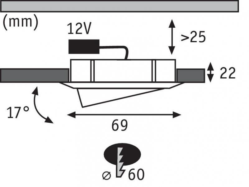 Paulmann 98474 Möbel Einbauleuchte schwenkbar max.20W 12V G4 69mm Eisen