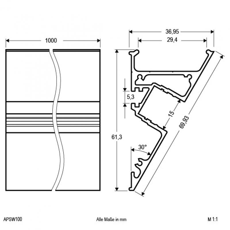 EVN Wand-Profil, schräg Aluminium-Profil 100cm Alu eloxiert