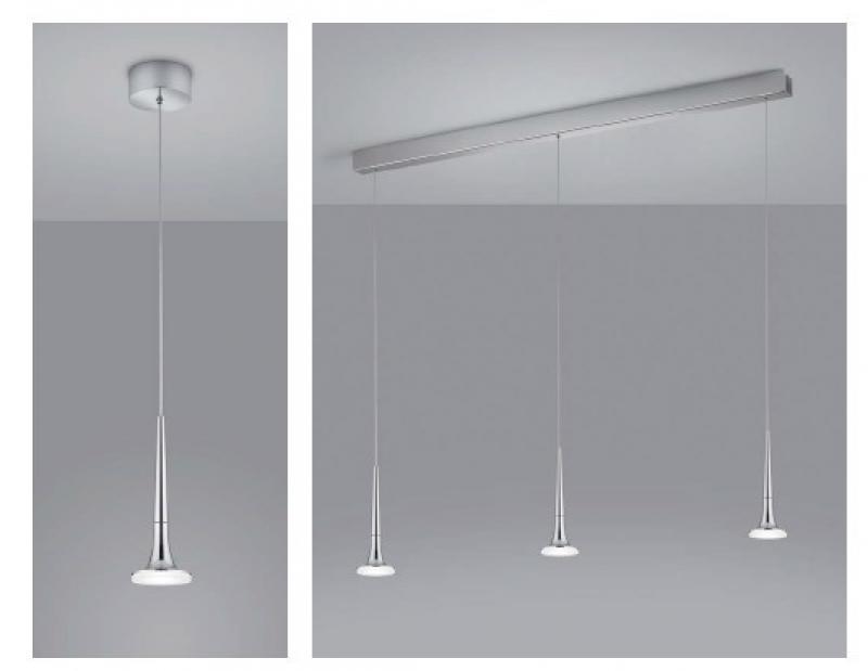 Helestra FLUTE LED Pendelleuchte in Chrom mit blendfreier Satinierung aus Acrylglas