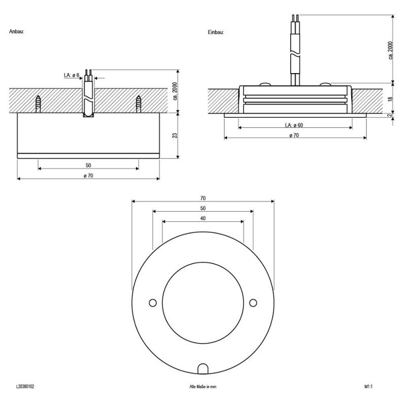 EVN P-LED Deckenanbauleuchte rund weiß IP20 3W 3000K warmweißes Licht EinbauØ60