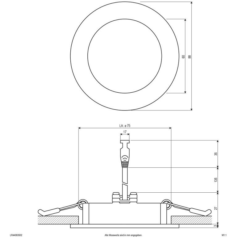 EVN LED Einbaupanel mit warmweißem Licht rund weiß IP44 5W 3000K 350lm EinbauØ75