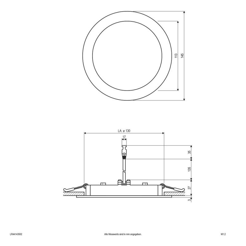 EVN LED Einbaupanel mit warmweißem Licht rund weiß IP44 12W 3000K 900lm EinbauØ130