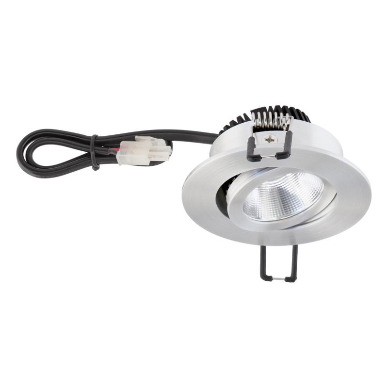 EVN P-LED Decken-Einbaustrahler mit warmweißem Licht & hoher Farbwiedergabe rund schwenkbar alu pol. IP20 3W 2700K 280lm 90Ra EinbauØ68