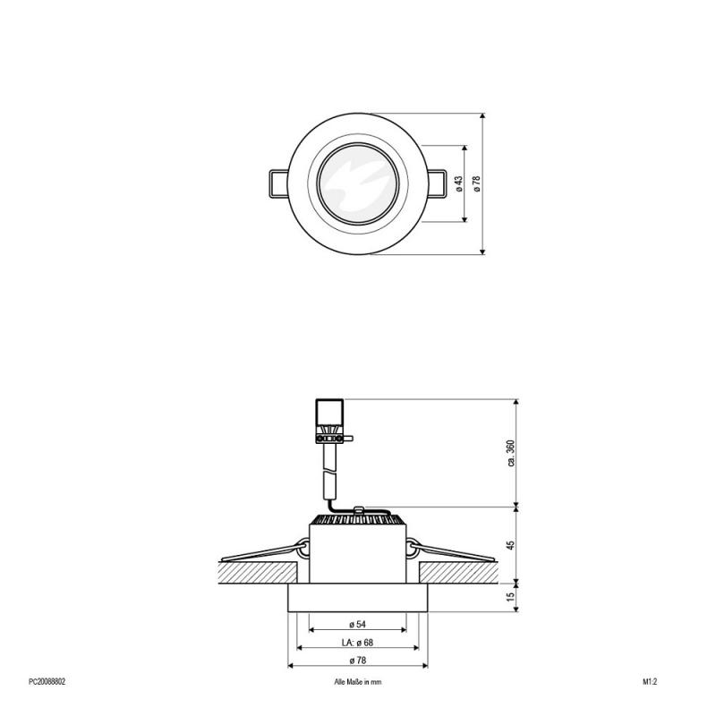 EVN P-LED Decken-Einbaustrahler mit warmweißem Licht rund Alu / Glas IP20 8W 2700K EinbauØ68