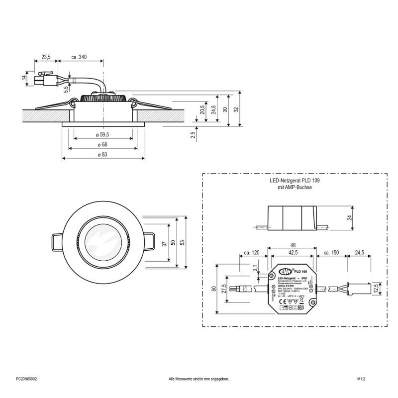 EVN LED Decken-Einbaustrahler mit warmweißem Licht dimmbar schwenkbar schwarz IP20 6W 3000K 90Ra EinbauØ68