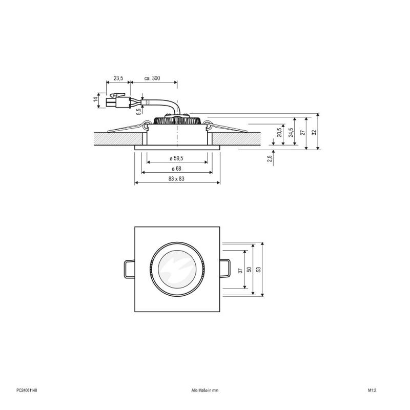 EVN P-LED Decken-Einbaustrahler mit universalweißem Licht quad. schwenkbar chrom IP20 6W 4000K 90Ra EinbauØ68